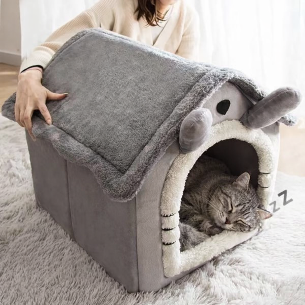 Elegant Pet House Bed – All-Season Comfort for Cats & Small Dogs