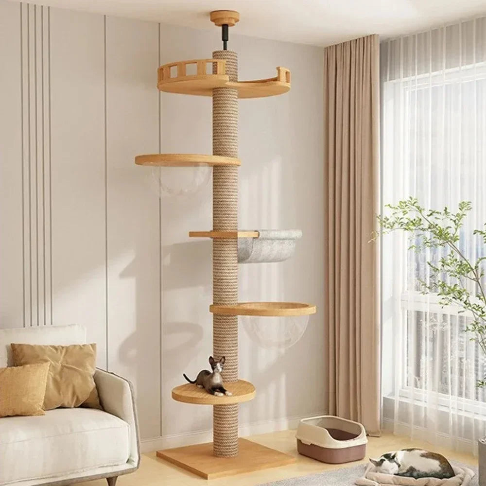 Elegant Floor-to-Ceiling Cat Tower – 5-Level Climbing & Resting Station